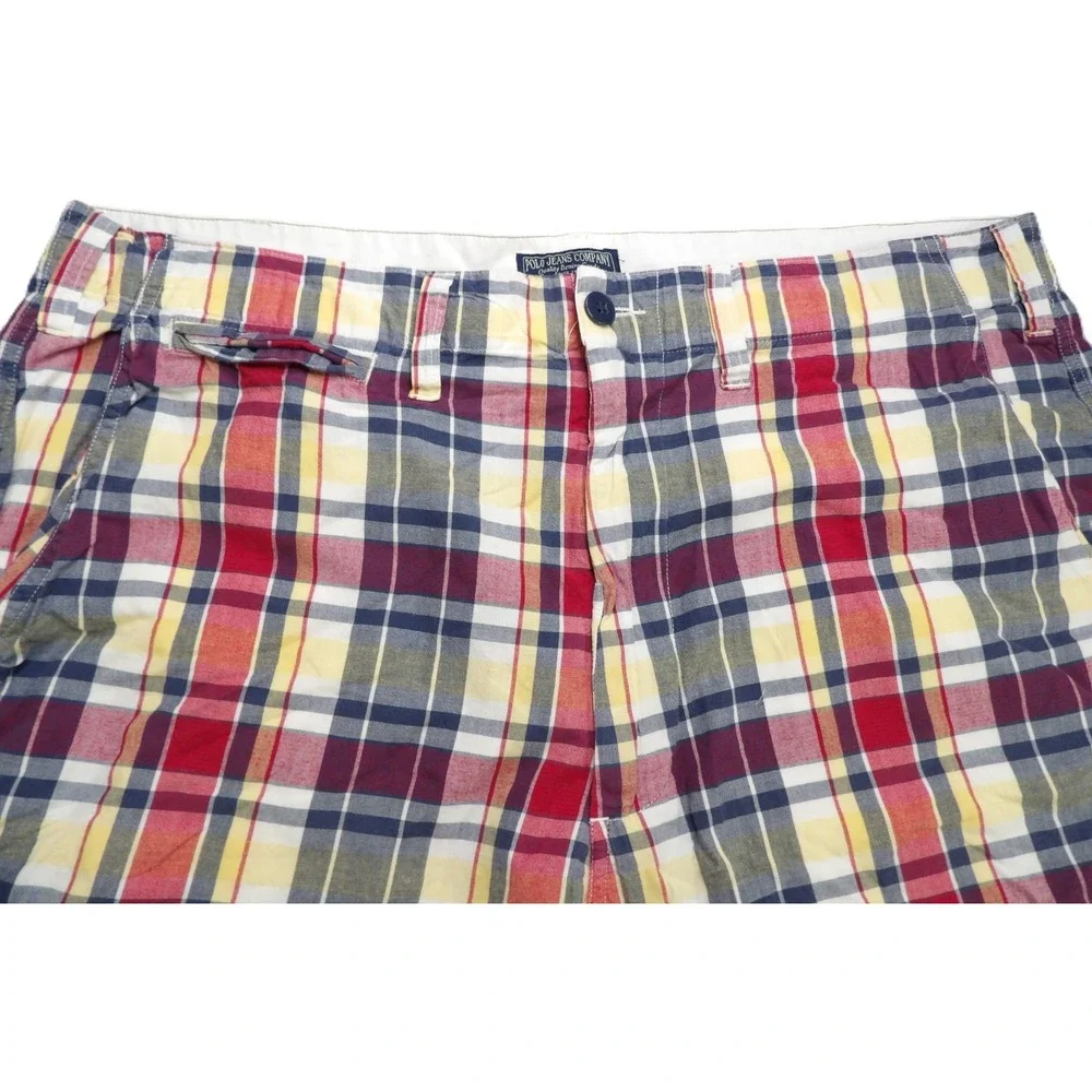 Y2K Polo Jeans Co Ralph Lauren Plaid‎ Shorts Men 38 Red Blue Cotton Chino Preppy